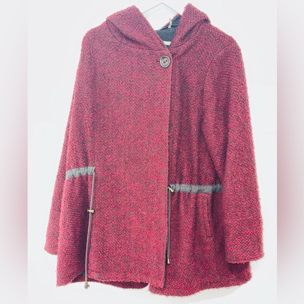 NWOT Free People Hooded Wool Poncho XS Burgundy Button Front Boho Sweater Coat